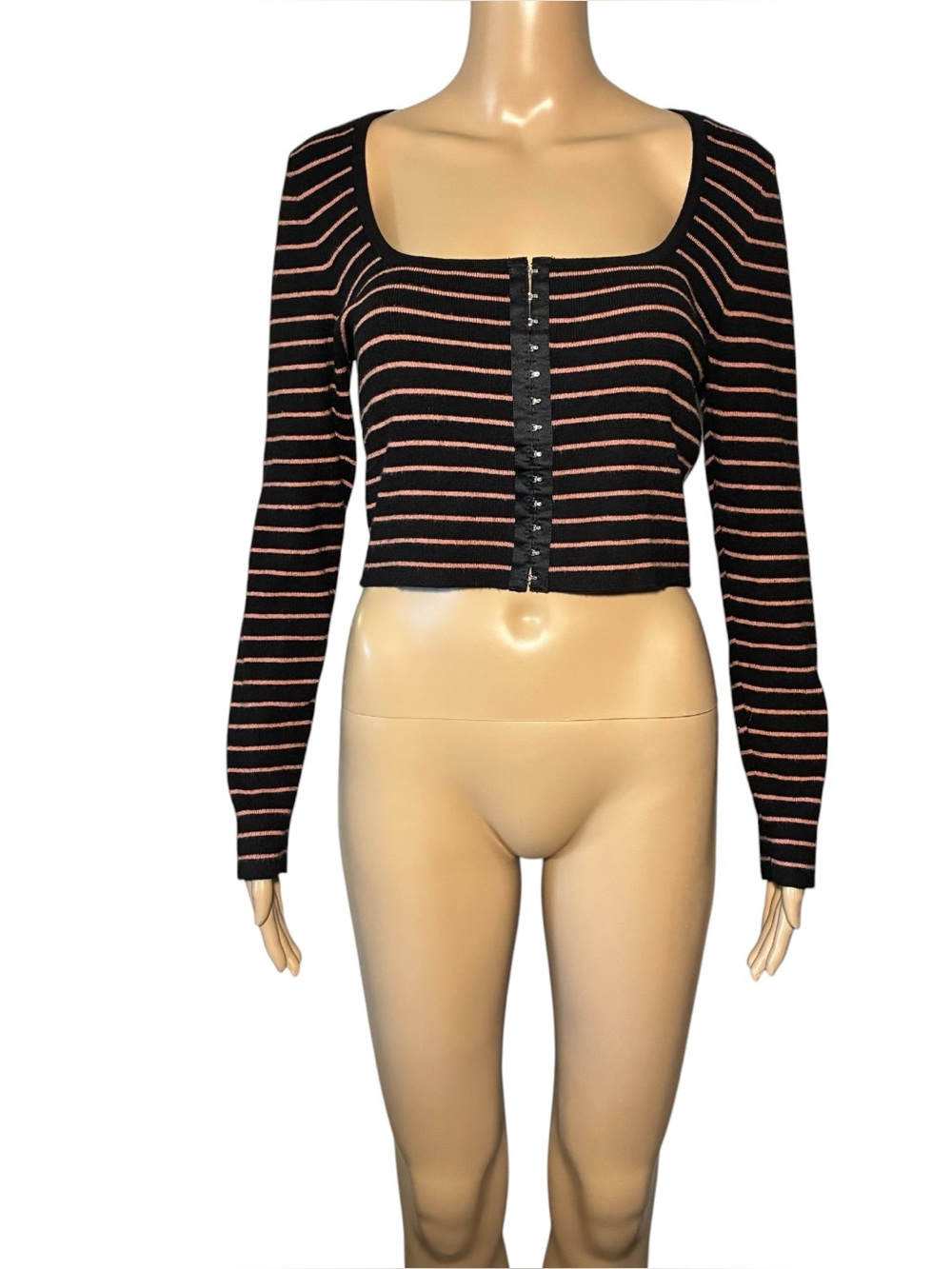 Victoria's Secret Women's Blouse Size L Striped Cropped Pullover Long Sleeve